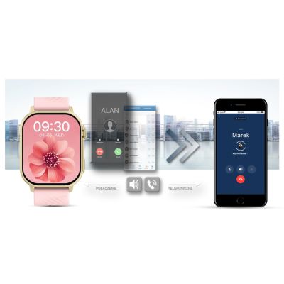 12. Smartwatch Gravity GT15-7 mit pinkfarbenem Silikonarmband und goldenem Armband