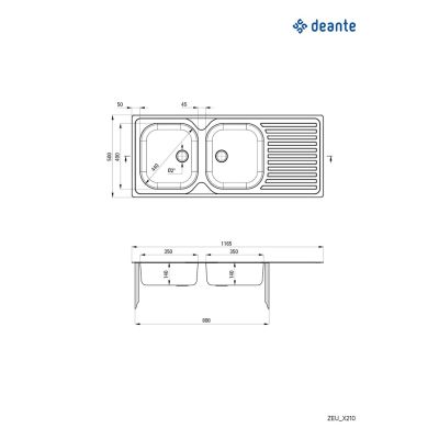 2. 2-Becken-Edelstahlspüle mit Abtropffläche ZEU 3210 5908212005606