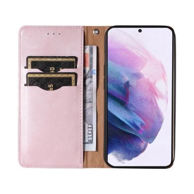 9. Magnetband-Hülle für Samsung Galaxy S22 + (S22 Plus) Tasche mit Geldbörse + Mini-Lanyard-Anhänger Pink