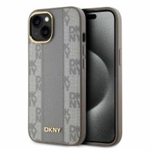 DKNY Leather Checkered Mono Pattern MagSafe-Hülle für iPhone 14 – Beige