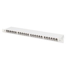 Hochdichtes Patchpanel 19 Zoll, 24x RJ45, LSA-Level, Cat. 6A, geschirmt, 0,5 HE, grau, Kabelführung