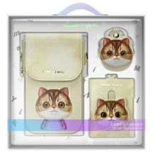 Nimmy Big Eyed Pet 2.0 Cat 3-in-1-Set: Handytasche + Geldbörse + Tracker-Hülle – Beige