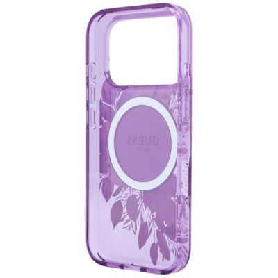 6. Guess IML Flowers Pearl Strap MagSafe Hülle für iPhone 18 Pro / 17 Pro – lila