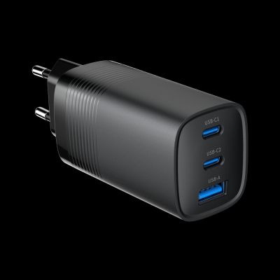 GEMBIRD Schnellladegerät mit USB-C-Anschluss, 3x USB, 65 W, Schwarz