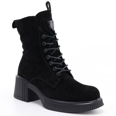 Schwarze Damen-Ankle-Boots aus Leder mit Blockabsatz und Plateau, Vinceza 67009