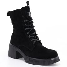 Schwarze Damen-Ankle-Boots aus Leder mit Blockabsatz und Plateau, Vinceza 67009