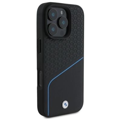4. BMW Sign Leather Textured And Line MagSafe-Hülle für iPhone 16 Pro Max – Schwarz