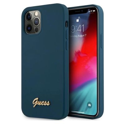 Guess, GUHCP12LLSLMGBL iPhone 12 Pro Max 6,7" blau/blaue Hardcase-Metall-Logoschrift