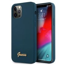 Guess, GUHCP12LLSLMGBL iPhone 12 Pro Max 6,7" blau/blaue Hardcase-Metall-Logoschrift