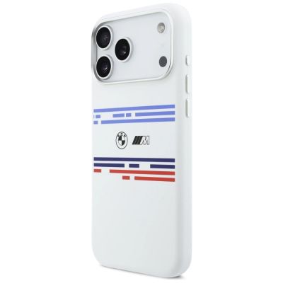 2. BMW M Silikonhülle mit horizontalem Linienmuster und MagSafe-Funktion für iPhone 17 Pro Max – Weiß