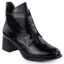 Lack-Stiefeletten für Damen mit Schleifen und Blockabsatz, schwarz M.Daszyński 2481