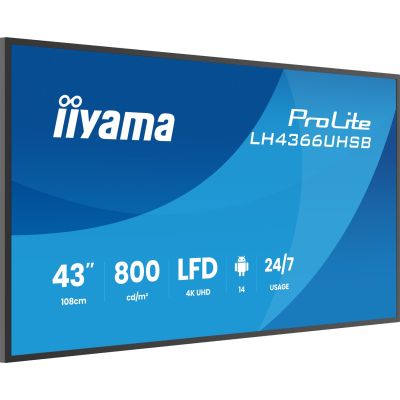 10. iiyama LH4366UHSB-B1AG Digital Signage Display, Flachbildschirm, 109,2 cm (43") LCD, WLAN, 800 cd/m², 4K Ultra HD, Schwarz, integrierter Prozessor, Android, 24/7-Betrieb