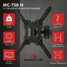 MACLEAN Wandhalterung für Fernseher oder Monitor, max. 23–65 Zoll, max. Traglast 30 kg, universell, max. VESA 400 x 400, MC-758 N