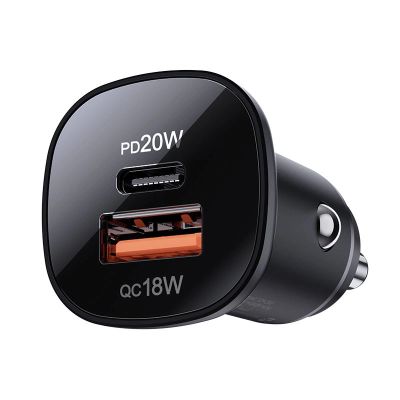 3. Acefast Autoladegerät 38W USB Typ C / USB, PPS, Power Delivery, Quick Charge 3.0, AFC, FCP schwarz (B1 schwarz)