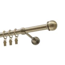 Einläufige Gardinenstange Ø 19 mm Antikmessing 200 cm Knauf MAX mit Ringen KOWALSKI