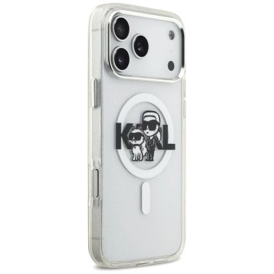 4. Karl Lagerfeld IML Glitter Karl & Choupette Sketch Logo MagSafe Case für iPhone 17 Pro Max – Transparent