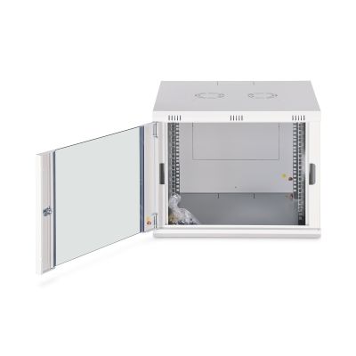 6. DYNAmic 19" 9U 600x600 Wand-Netzwerkschrank, Glastür, grau, ungeteilt, montiert, 60 kg