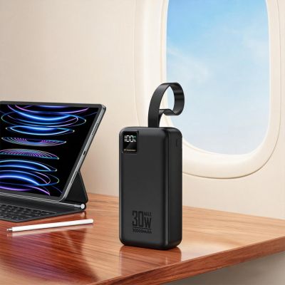 7. Wozinsky W8-W 30000 mAh 30W Powerbank mit 2x USB-A und USB-C Anschlüssen und Taschenlampe – Schwarz