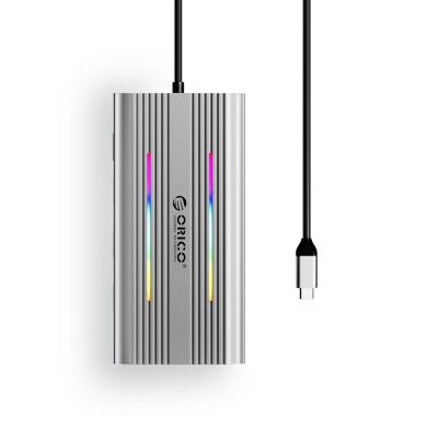 2. Orico XCR 12-in-1 RGB USB-C Dockingstation mit 3x USB-A, USB-C PD, 100W HDMI, 4K VGA, RJ45, Gigabit-SD- und microSD-Kartenleser – Silber