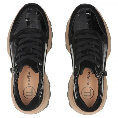 5. Damen-Keilsneaker aus Lackleder, schwarz, Filippo DP7988