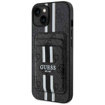Guess 4G Stripes Case mit Magsafe Wallet für iPhone 15 Schwarz