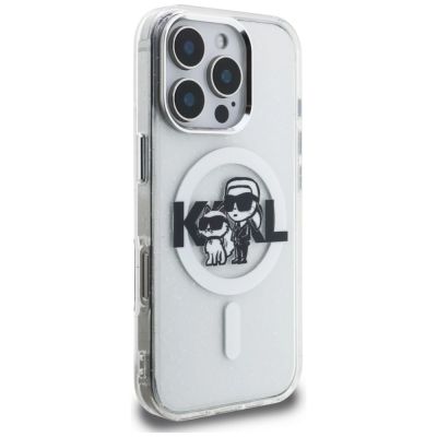 4. Karl Lagerfeld IML Glitter Karl & Choupette Sketch Logo MagSafe Hülle für iPhone 16 Pro Max - Transparent