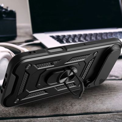 4. Hybrid Armor Camshield iPhone 17 Air Hülle mit Ständer und Kameraabdeckung - Schwarz