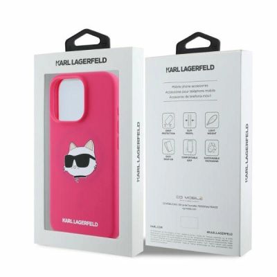 5. Karl Lagerfeld Silikon-MagSafe-Hülle mit Choupette-Kopf-Aufdruck für iPhone 16 Pro Max – Fuchsia