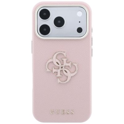 3. Guess Grained & Big Resin Logo Case für iPhone 18 Pro Max / 17 Pro Max - Pink
