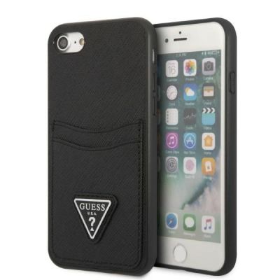 Guess GUHCI8PSATPK iPhone 7/8 SE 2020 / SE 2022 Hardcase schwarz/schwarz Hardcase Saffiano Triangle Logo Cardslot