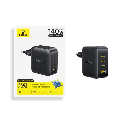 6. Baseus EnerFill FH11 GaN 140W Wandladegerät 3xUSB-C + 1xUSB-A - Schwarz