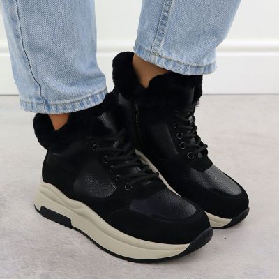 5. Schwarze Damen-Ankle-Boots aus Leder mit Plateausohle, Filippo DBT7240