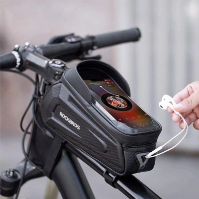 10. Rockbros B68 Fahrradtasche für Rahmen, gepanzert, mit Handytasche und Abdeckung, 1,7 l, Schwarz