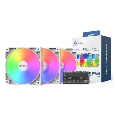 4. Montech GF120 PWM ARGB Lüfter, 3 Stück – 120 mm, weiß