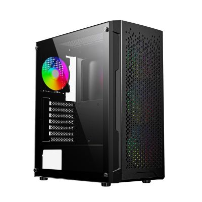 GEMBIRD FORNAX 400X MIDI-TOWER-CASE (2x USB 3.0, 1x USB 2.0, HD-Audio, Seitenwand aus Glas, ARGB-Hintergrundbeleuchtung) SCHWARZ