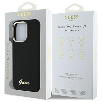 8. Guess Silikonhülle mit Metalllogo und Rahmen für iPhone 16 Pro Max – Schwarz