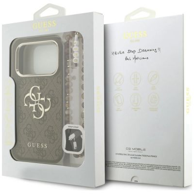 9. Guess 4G Strap 4G Classic Logo Metal Trims Hülle für iPhone 18 Pro / 17 Pro – braun