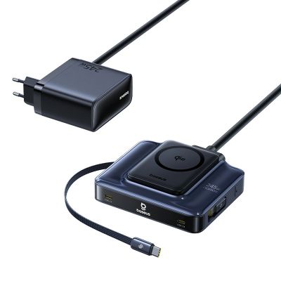 2. Baseus Nomos NH21 6-in-1 245W Kabellose Ladestation mit zwei einziehbaren USB-C-Kabeln – Schwarz