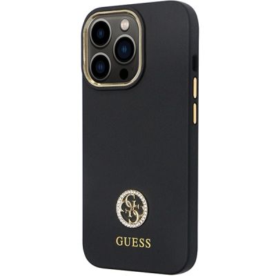 2. Guess GUHCP13LM4DGPK Hülle für iPhone 13 Pro / 13 – schwarzes Silikon Logo Strass 4G