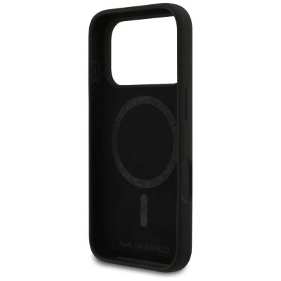 7. Karl Lagerfeld Silikonhülle mit Karl-Skizze und Logo (MagSafe) für iPhone 17 Pro – Schwarz