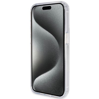 5. Guess Ring Stand Script Glitter MagSafe Hülle für iPhone 15 Pro – transparent