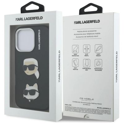 8. Karl Lagerfeld FW Grained Karl & Choupette Heads Pins Hülle für iPhone 16 Pro Max - Schwarz