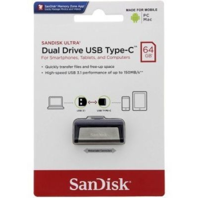 16. SanDisk SDDDC2-064G-G46 USB-Stick (64 GB; USB 3.1, USB-C; schwarz)