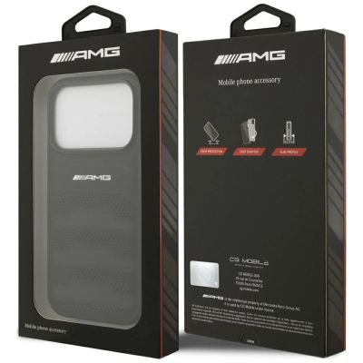 8. AMG Lederhülle mit geprägtem Linien-Logo für iPhone 17 Pro – Schwarz