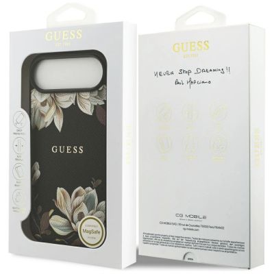 8. Guess Grained Flowers Classic Logo MagSafe Hülle für iPhone Air - Schwarz