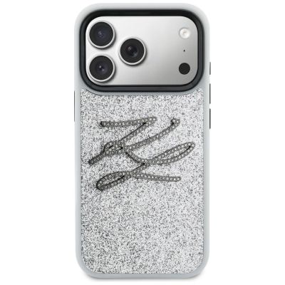 3. Karl Lagerfeld IML Glitter KL Diamond Logo Hülle für iPhone 17 Pro - Silber