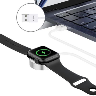 4. Tech-Protect UltraBoost magnetisches induktives Ladegerät mit USB-A-Anschluss für Apple Watch 1,2 m – Weiß