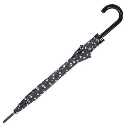 4. Langer halbautomatischer Regenschirm mit gebogenem Griff, schwarz mit weißen Punkten SEMI LINE