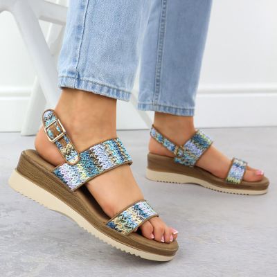 6. Damen-Keilsandalen, blau geflochten, Potocki 45302