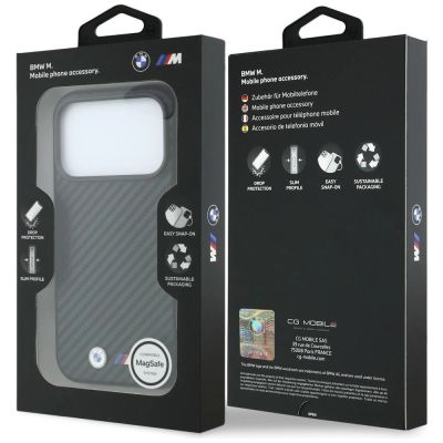 8. BMW M Carbon Metal Logo MagSafe Hülle für iPhone 17 Pro Max / 18 Pro Max - Schwarz